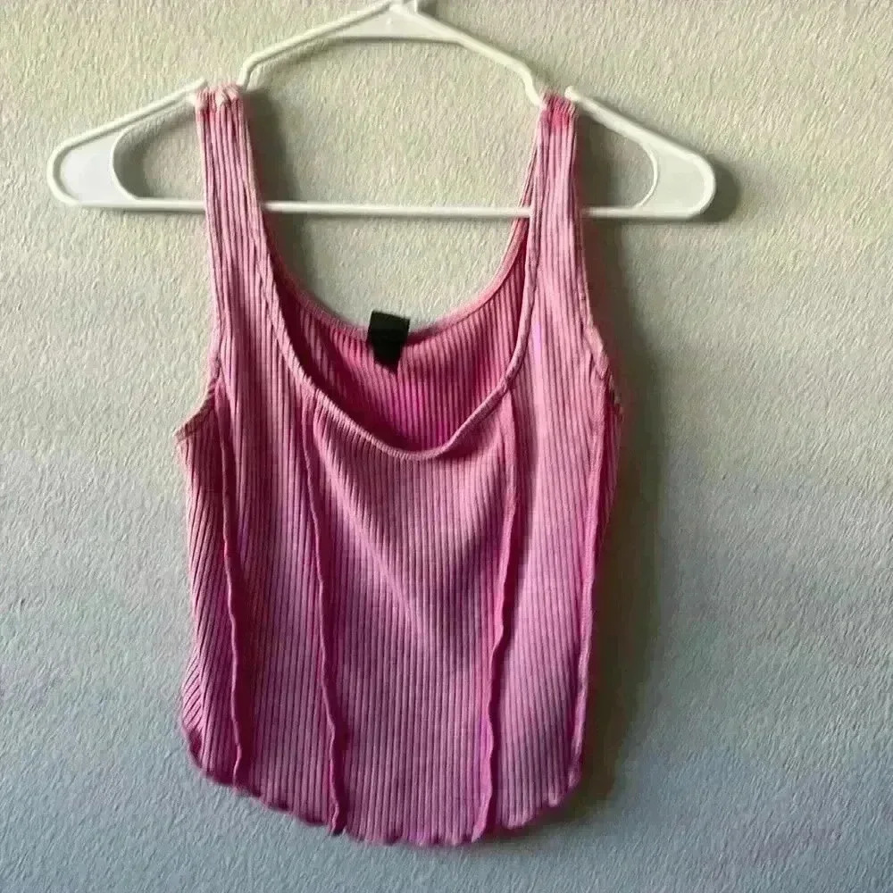 Wild Fable Pink Scoop Neck Lettuce Hem Pullover Ribbed Tank Top Size S